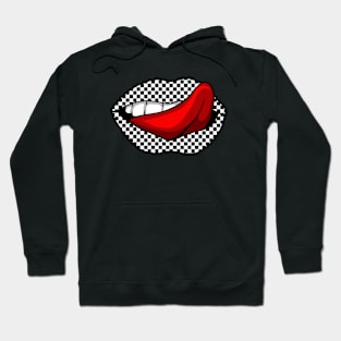 ABSTRACT CHECKERBOARD LIPS WITH RED TONGUE- LIPS by cradox creative lips Hoodie